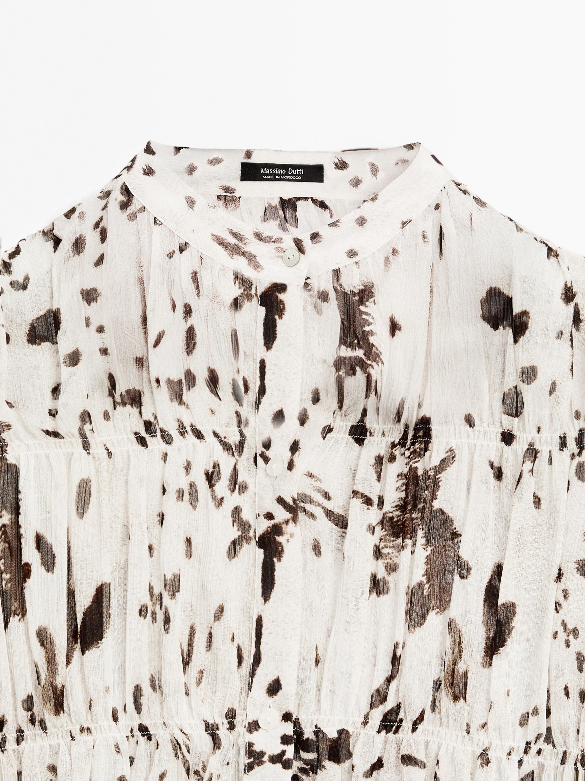 Animal print shirt with gathered detail