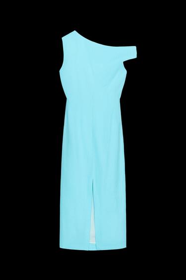 Zara ASYMMETRIC LINEN MIDI DRESS WITH APPLIQUÉ - Turquoise