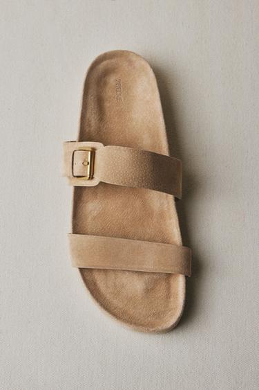 BUCKLED LEATHER SANDALS - Taupe Grey by Zara