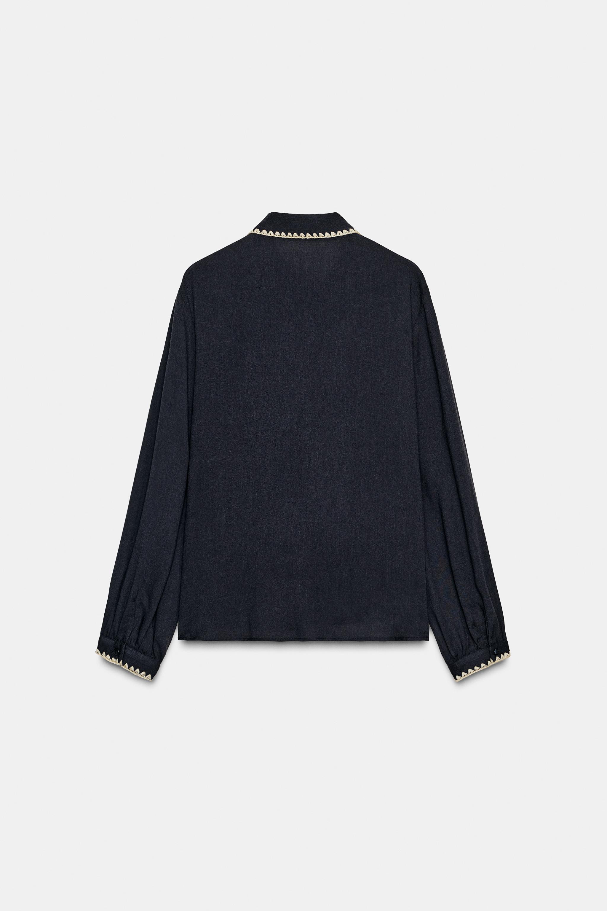 CONTRAST TOPSTITCHING TIE BLOUSE