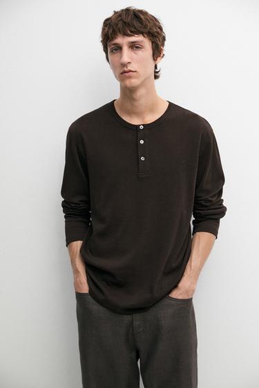 Zara Long sleeve henley neck T-shirt - Mink marl
