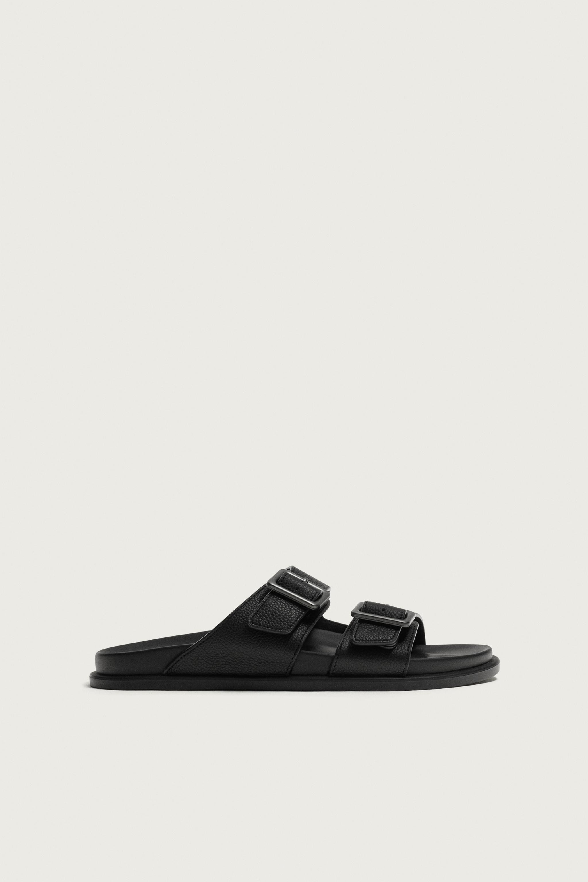 Мужские сандалии Zara Tumbled Leather Buckle Sandals — фото 4