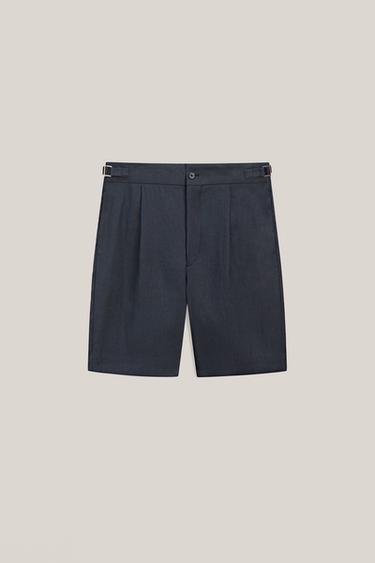 Zara Total look darted linen Bermuda shorts - LIMITED EDITION - Navy blue