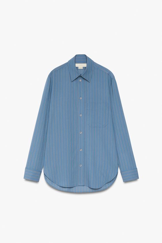 STRIPED SHIRT WITH METAL BUTTON ZW COLLECTION - Blue by Zara - Image 0