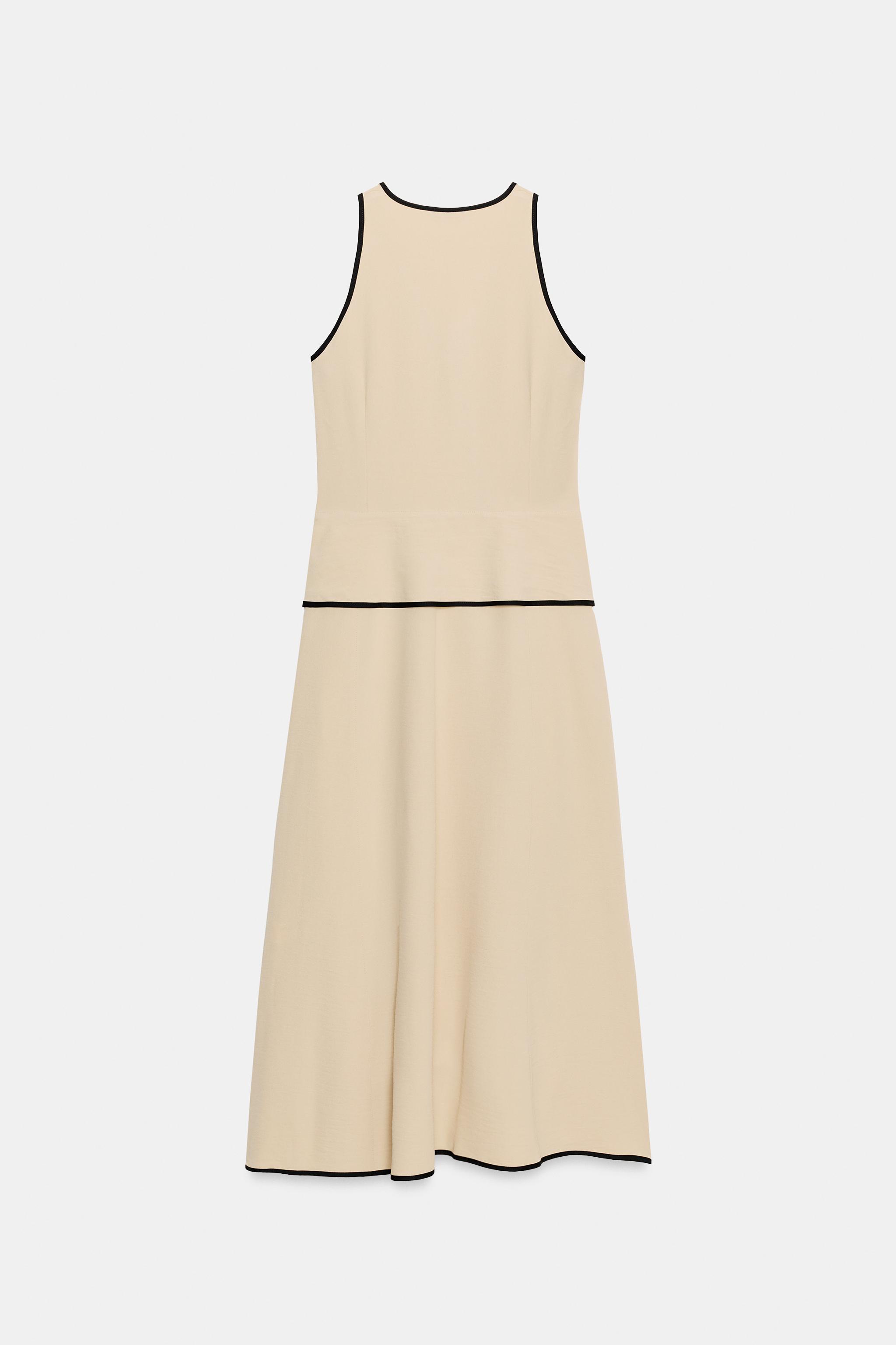 CONTRAST PIPING MIDI DRESS