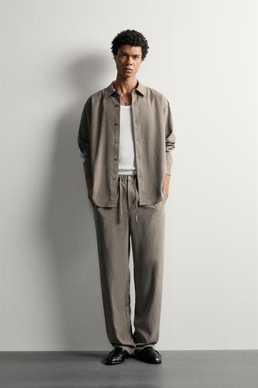 Zara RELAXED FIT FLOWY PANTS - Gray / Natural