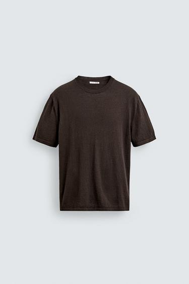 ТЕНИСКА ОТ ПЛЕТЕН ПАМУК И ЛЕН - Кафяво от Zara