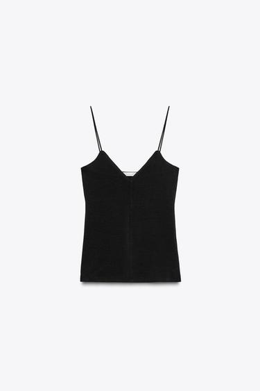 Zara COTTON TANK TOP - Black
