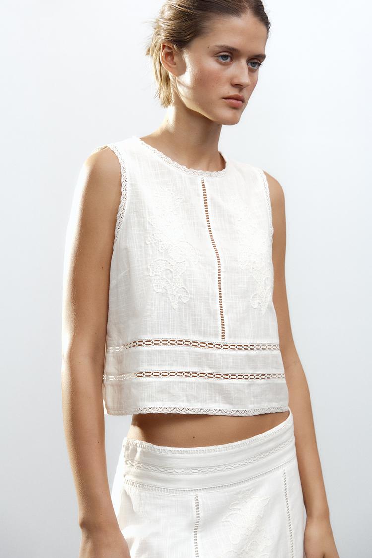 sleeveless embroidered top