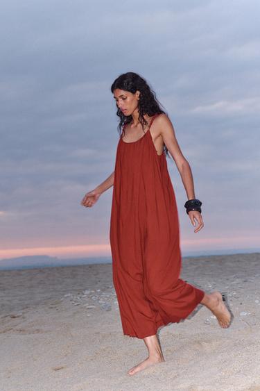 OVERSIZED STRAPPY DRESS - Burgundy by Zara