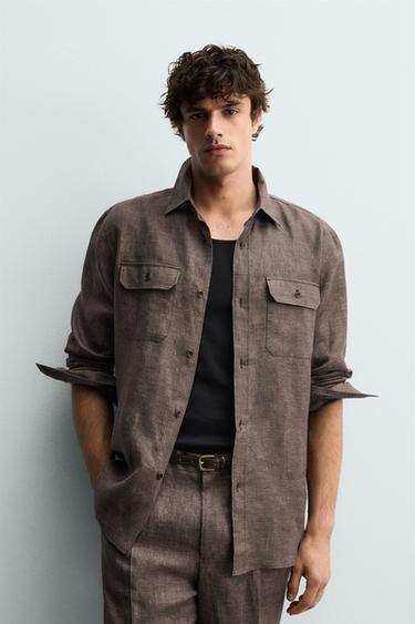 CAMISA REGULAR FIT 100% LLI - Marró vigoureux de Zara