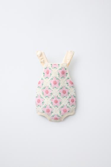 Zara CROCHETED FLOWER ROMPER - Ecru