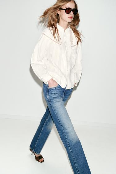 LACE AND PINTUCK SHIRT - Oyster-white by Zara