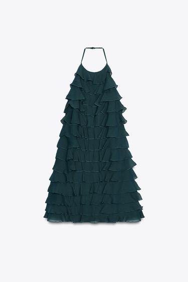 Zara RUFFLED MINI DRESS - Green
