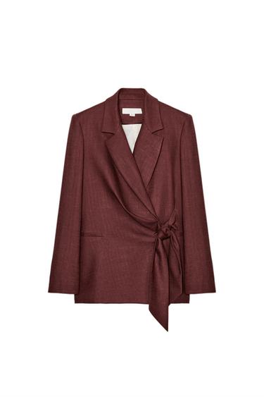 BLAZER متصالب برباط من الكتان - أكسيد الخاص بـ Zara