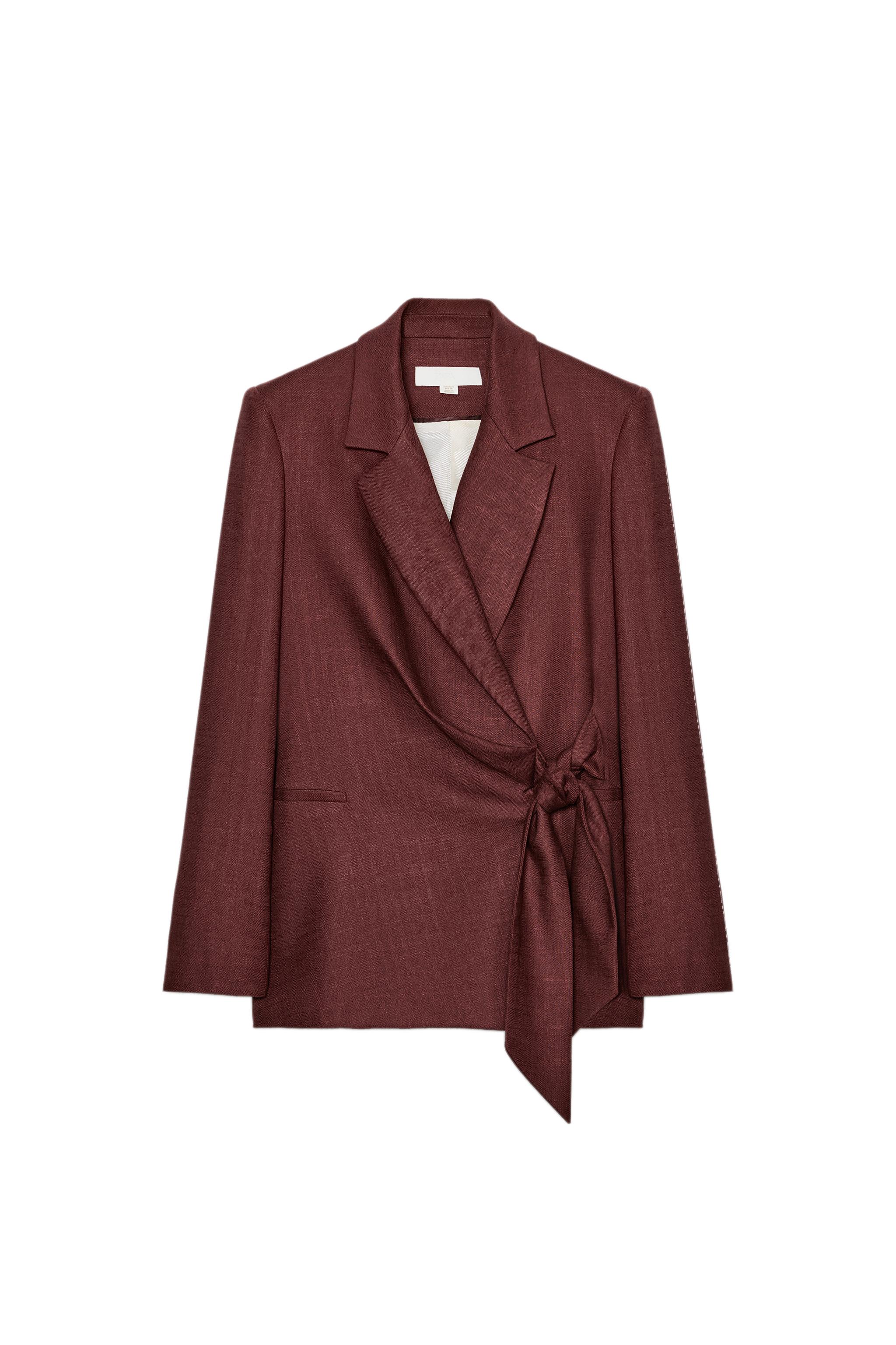 VESTE À BOUTONNAGE CROISÉ AVEC NŒUD ET LIN