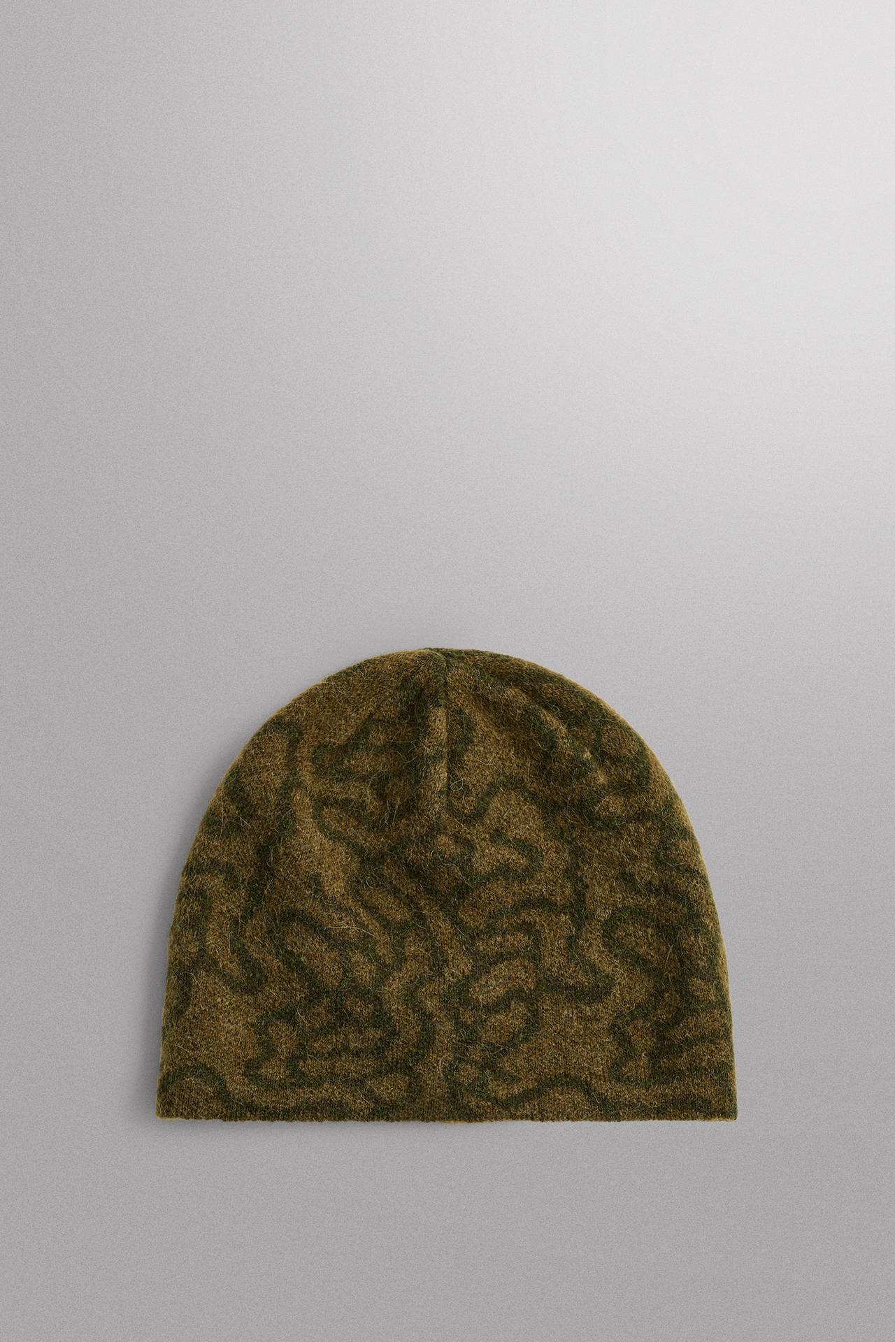 JACQUARD WOOL BLEND BEANIE — Mid-green