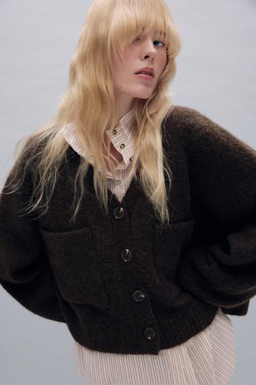 CHAQUETA PUNTO BOLSILLOS - Marrón de Zara