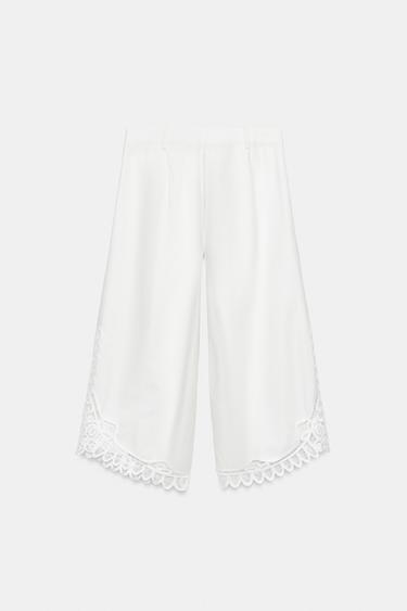 ZW COLLECTION EMBROIDERED TROUSERS - Oyster-white by Zara