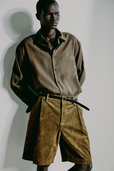 Zaras RELAXED FIT SHORTS I MOCKA - Lila med gråmelering - Bild 0