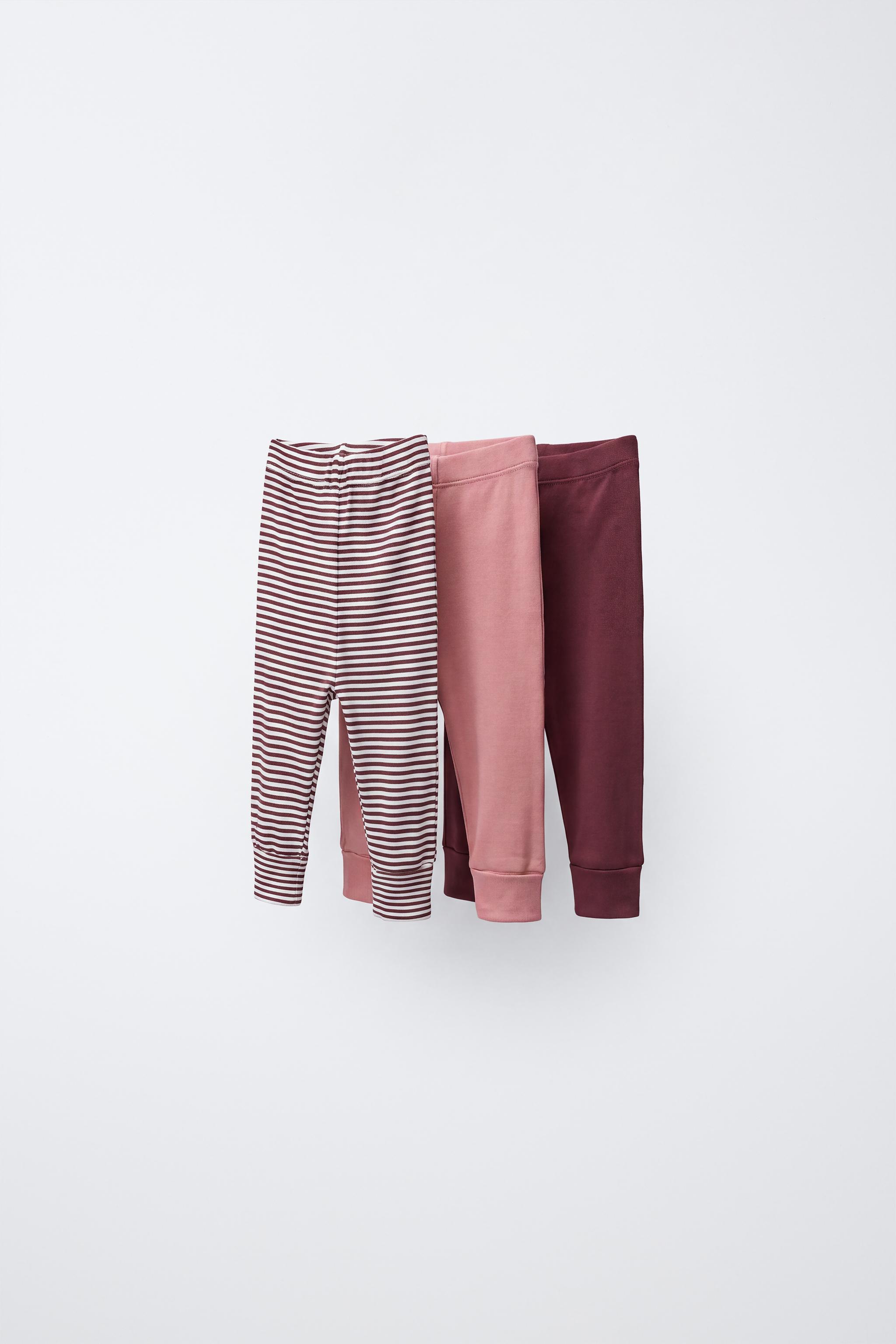 3-PACK OF ADJUSTABLE LENGTH STRIPED LEGGINGS — Dusty pink