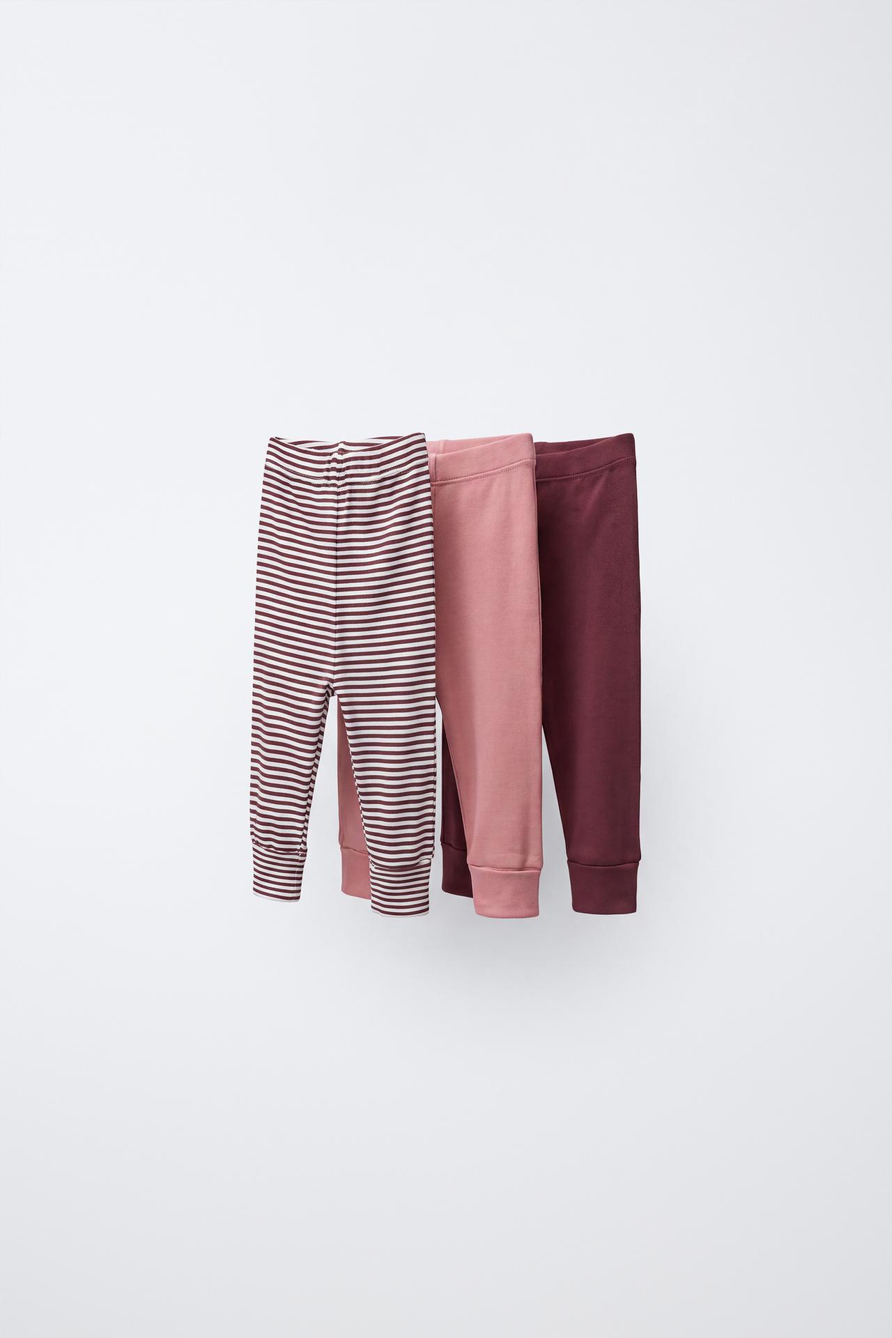 3-PACK ADJUSTABLE-LENGTH STRIPED LEGGINGS — Dusty pink