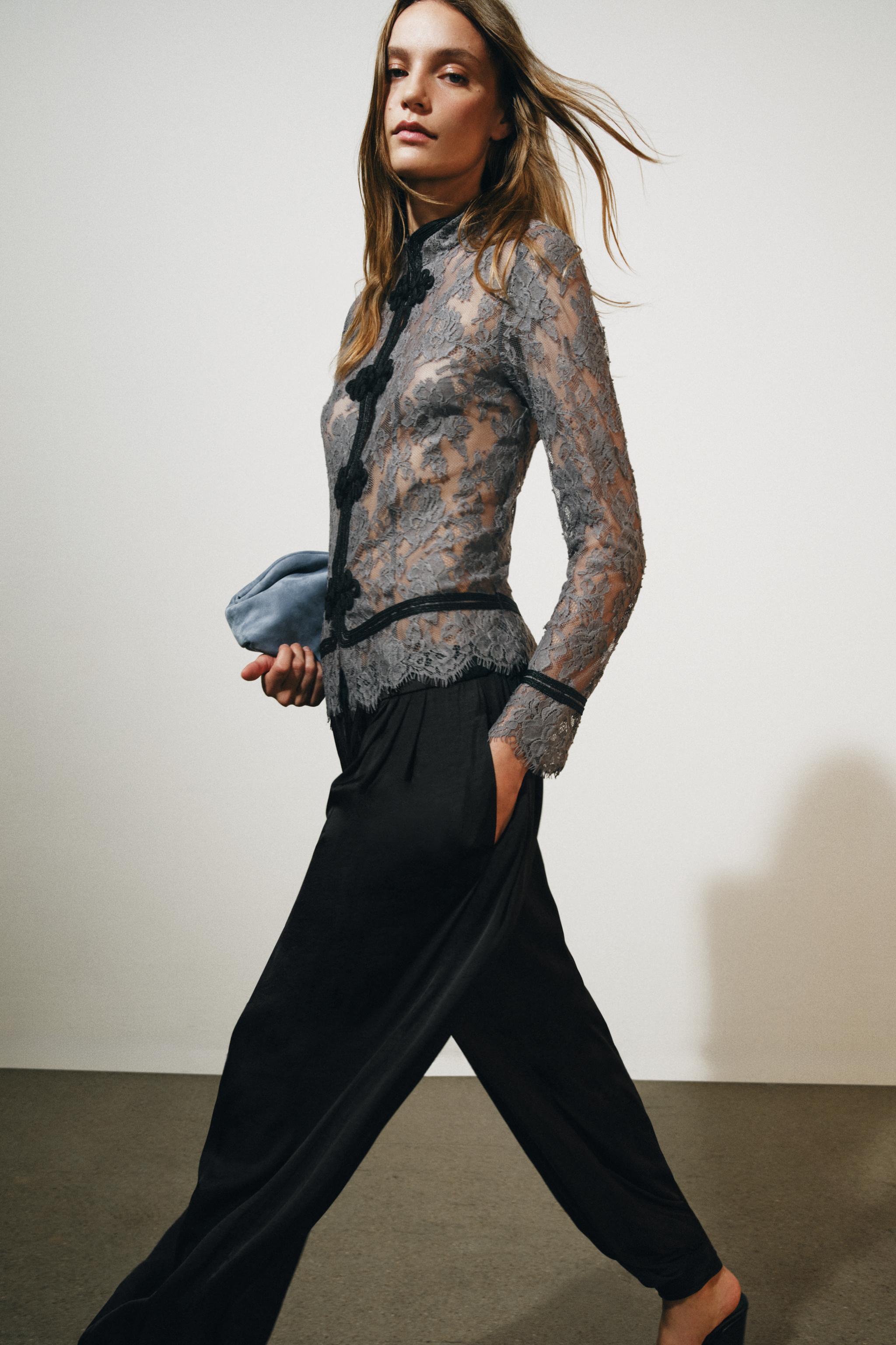 Женские рубашки Zara ZW COLLECTION LACE SHIRT WITH FROG FASTENING — фото 5