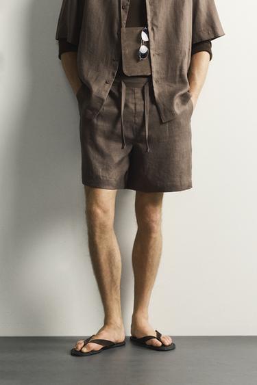100% LINEN RELAXED FIT BERMUDA SHORTS - Brown / Taupe by Zara