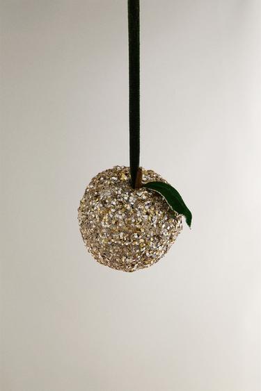 GLITTERY APPLE CHRISTMAS TREE DECORATION - Gold by Zara - Image 1