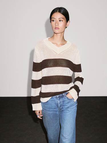Jersey punto rayas con algodón - Crudo de Zara