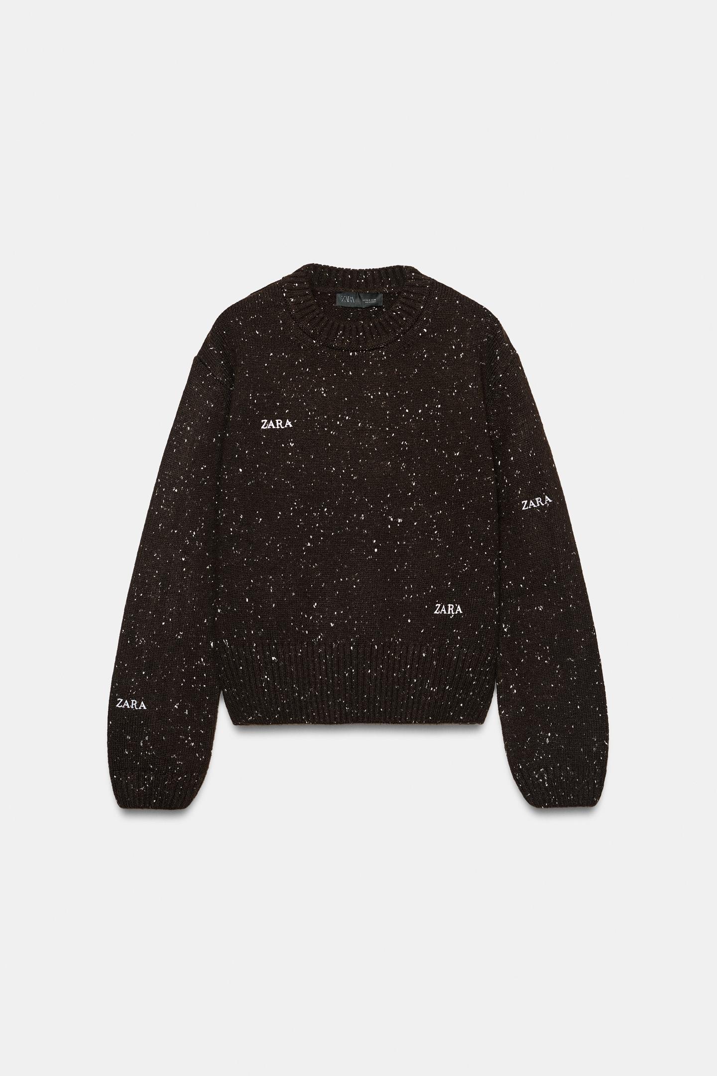 Женский свитер Zara Embroidered Letter Knit, цвет: Коричневый / Экрю — фото 5