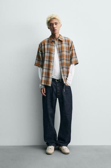 CAMISA BOXY FIT CUADROS - Beige de Zara - Imagen 0