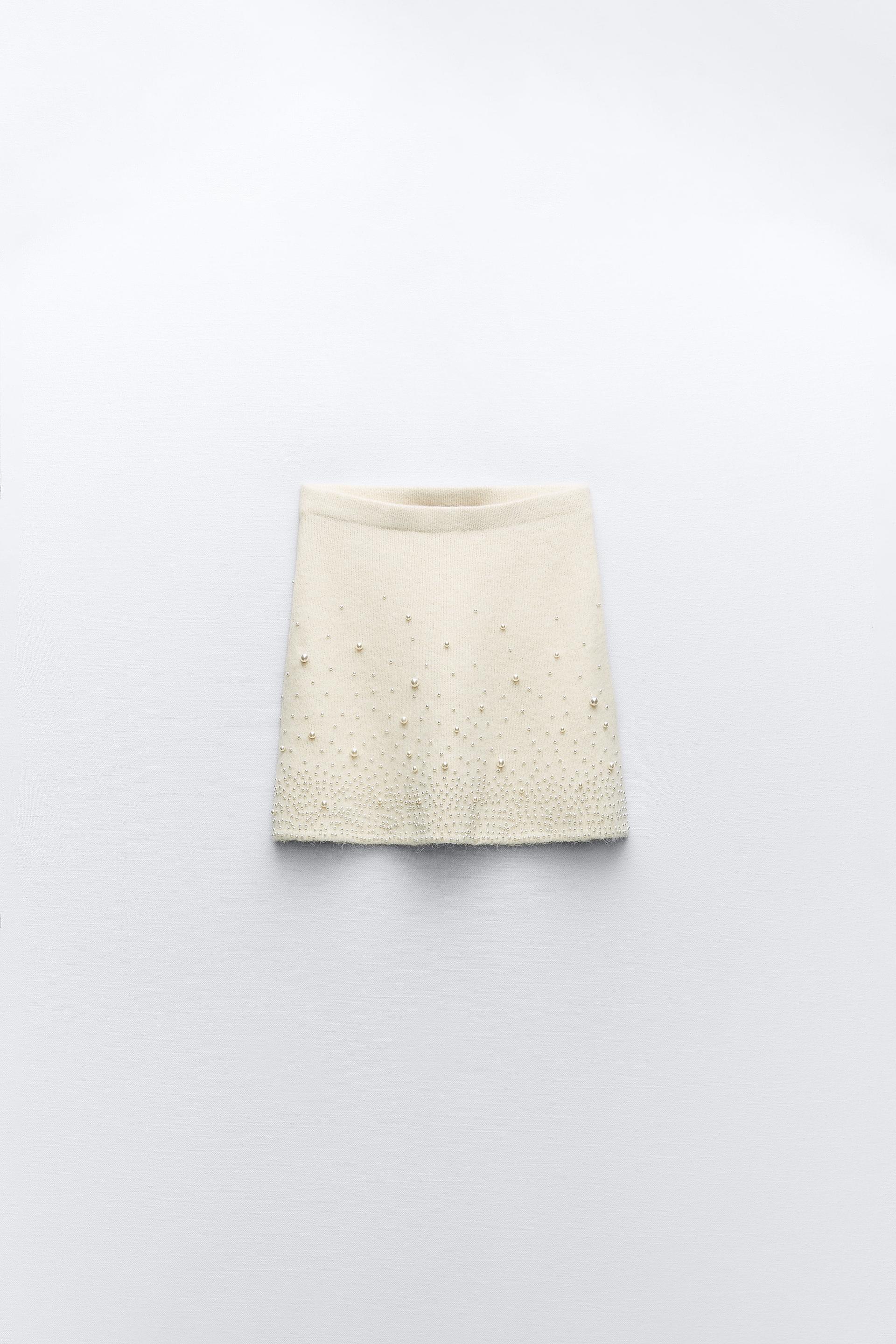 PEARL KNIT MINI SKIRT - Ecru