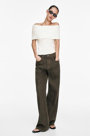 Zara Cotton off-the-shoulder top - Oyster-white