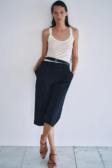 Zara ZW COLLECTION STRAIGHT PLEATED BERMUDA SHORTS - striped