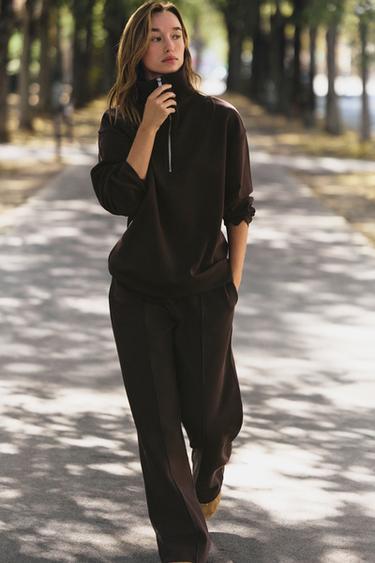 INTERLOCK TROUSERS WITH SEAM DETAIL - Dark aubergine by Zara