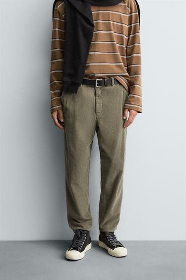 CARROT FIT CORDUROY TROUSERS - Light khaki by Zara