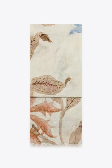 PEONY PRINT COTTON SCARF - Sand by Zara