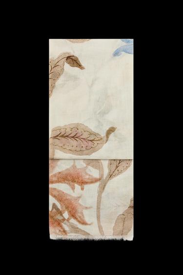 Zara PEONY PRINT COTTON SCARF - Sand - Image 0