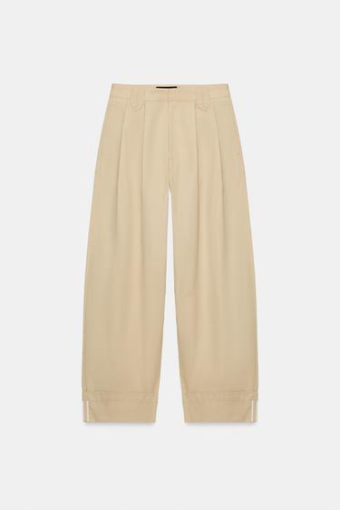 PANTALON À PINCES ET BAS À REVERS - Camel clair de Zara - Image 7