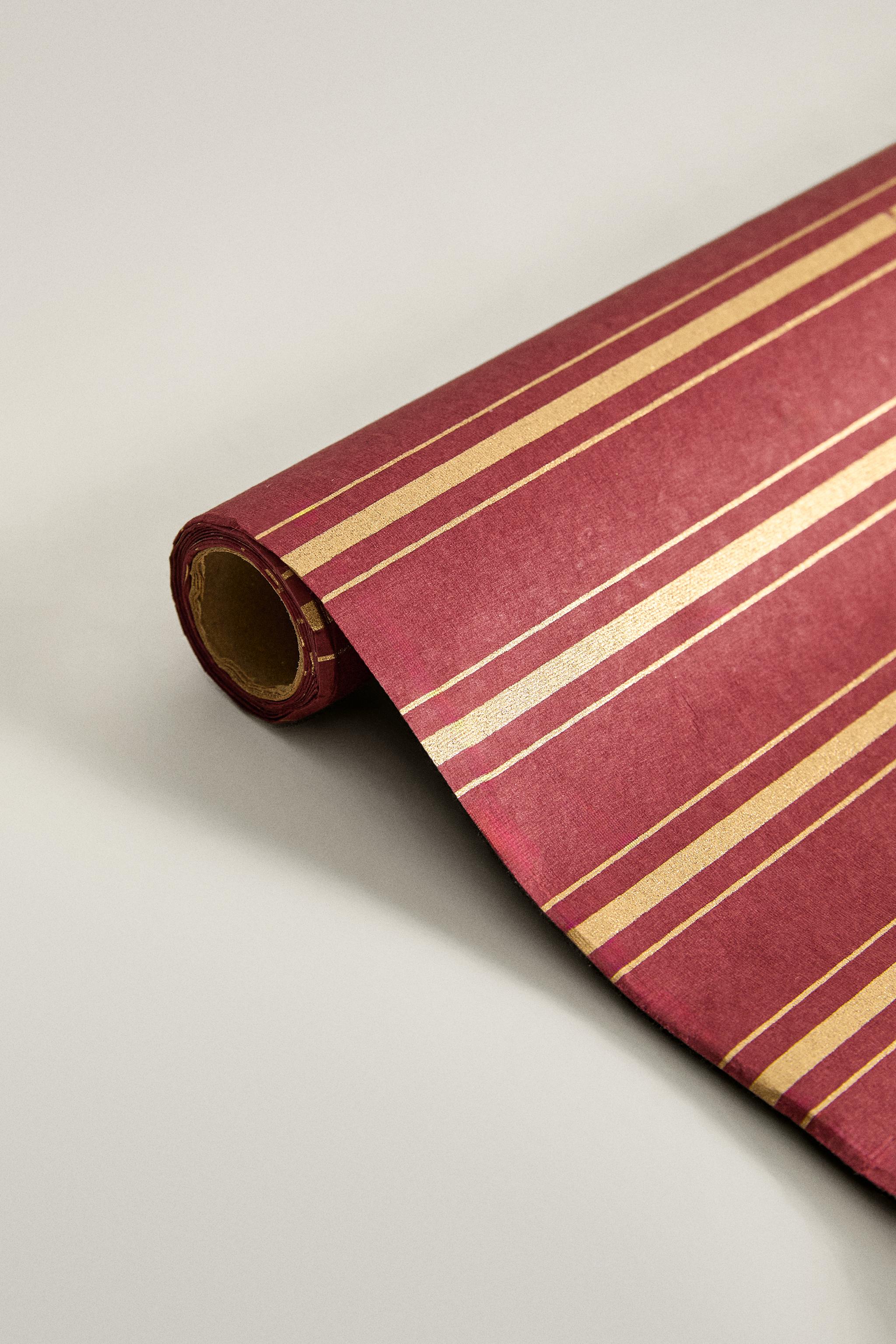 PAPIER CADEAU RAYURES DORÉES NOËL