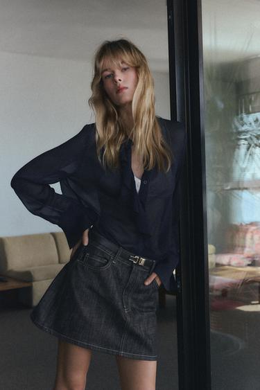 RUFFLED SHIRT - Navy blue by Zara - Image 0
