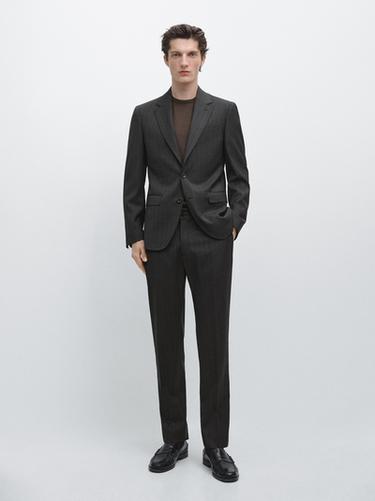 Zara Pinstriped cool wool suit blazer - Gray - Image 0