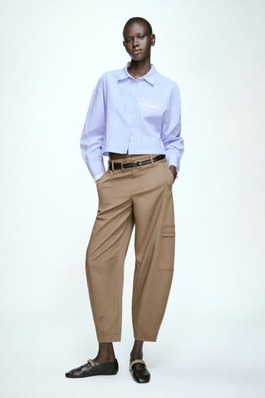 CAMISA CROPPED LISTRADA - Azul / Branco da Zara