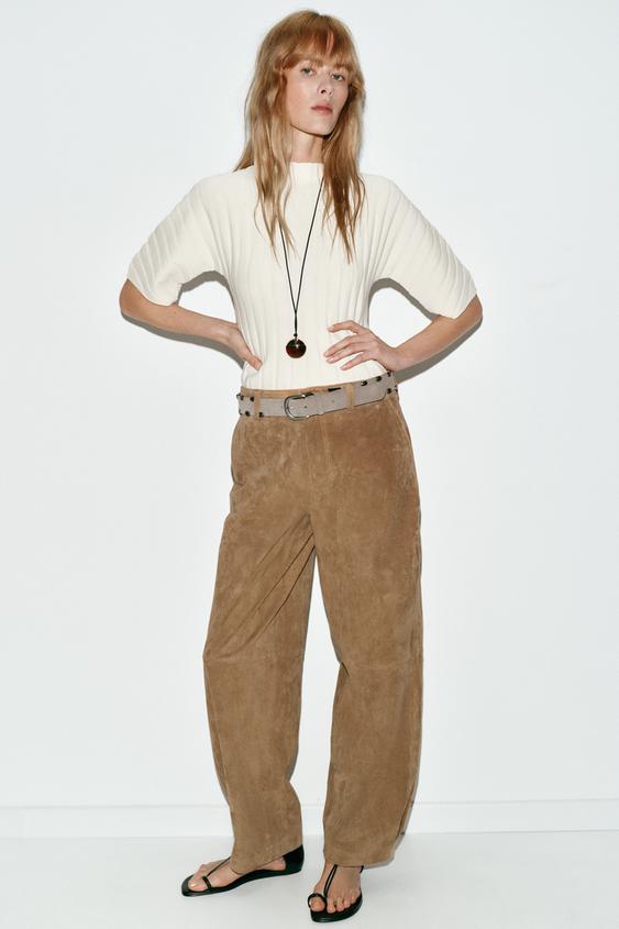 PUFF SLEEVE RIB KNIT TOP