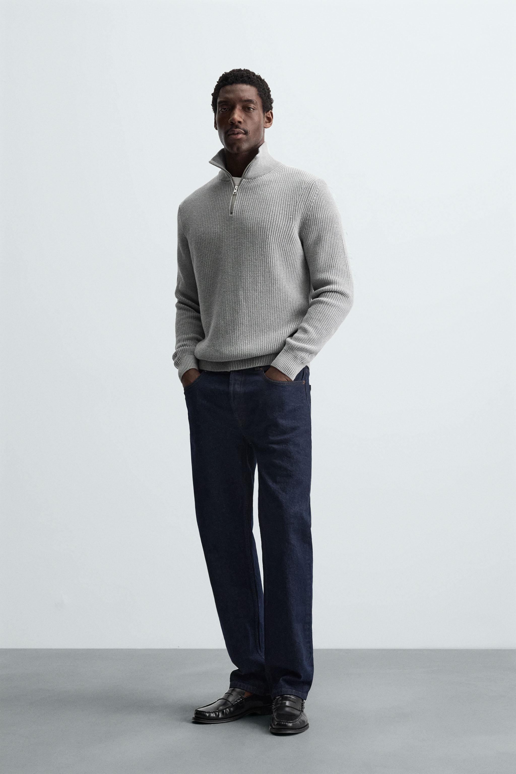 QUARTER-ZIP PURL KNIT SWEATER - Navy blue | ZARA United States