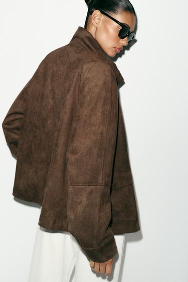 FAUX SUEDE JACKET WITH POCKETS - Dark brown by Zara - Image 5
