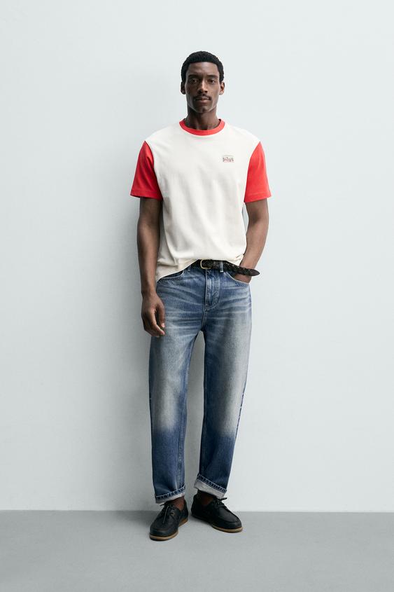 CAMISETA COLOR BLOCK COM PATCH COMBINADO - Branco-marfim da Zara - Imagem 0