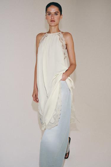 Zara ZW COLLECTION COMBINATION LACE DRESS - Ecru