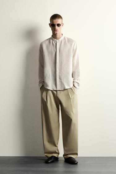 100% LINEN RELAXED FIT SHIRT - Light beige by Zara - Image 0